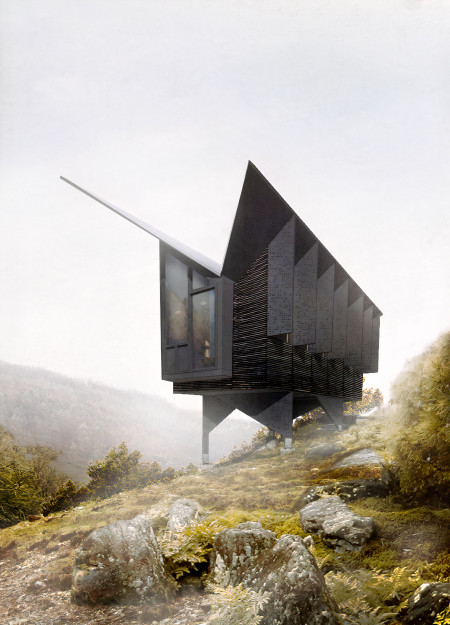 An Adaptable Meditation Cabin Ensemble Over Valley Terrain