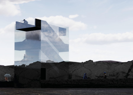 Sustainable Green Concrete Tower Integrating Natural Caves with Dynamic Pathways