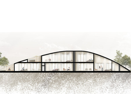 Community Hub with Colorful Glass and Green Roof Integration