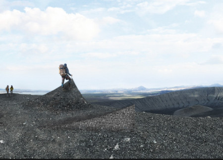 Land Formations of Local Boulders and Gabion Mesh Overlooking Icelandic Landscapes