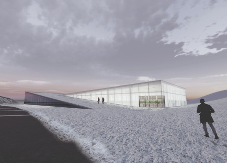 Inclined Volumes with Polycarbonate Light and Community Greenhouse