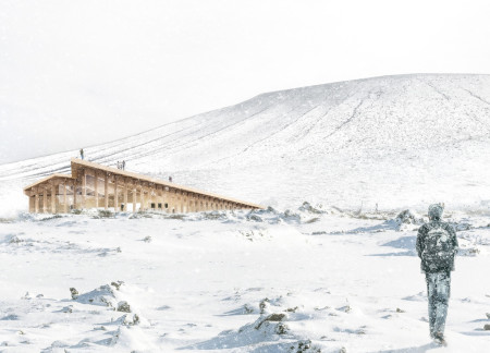 Geological Integration Using Timber Composites and Glass Walls at a Hverfjall Rest Stop