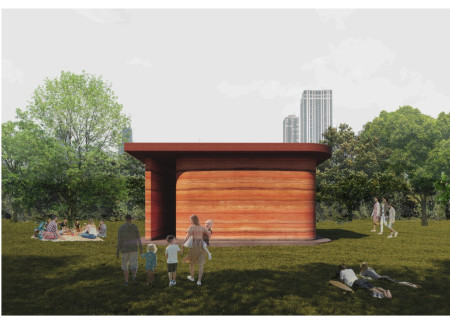 Rammed Earth Walls Defining Contemplative Space Within Urban Park