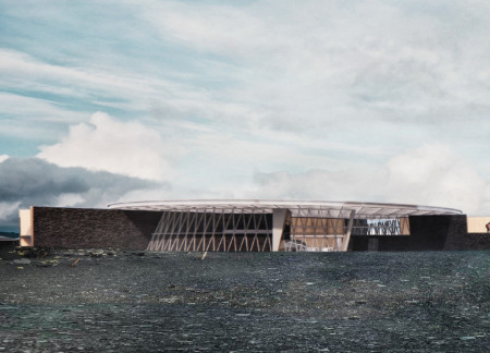 Elevated Walkway Connecting Double-Wall Structure with Natural Landscape