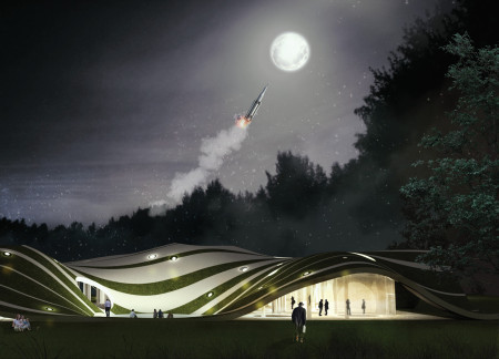 Light-Filled Pavilion with Polycarbonate Canopies and Digital Interaction Spaces