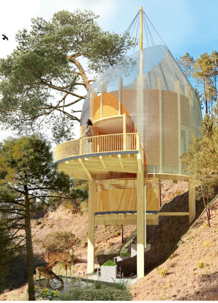 Elevated Living Pods Crafted from Cross-Laminated Timber with Integrated Rainwater Systems