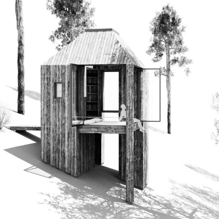 Columnar Structure with Local Lumber Emphasizing Sustainable Retreat Living