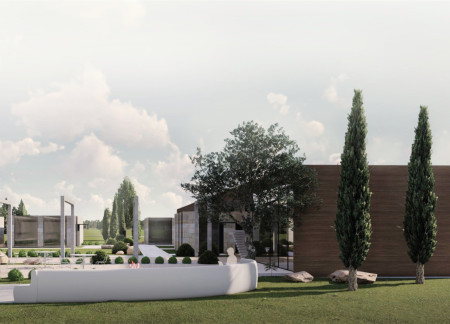 Limestone Walls and Wood Roofs in a Communal Guesthouse Setting