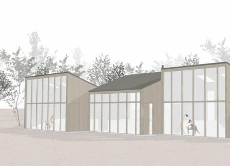 Mindfulness Box and Bat-Friendly Windows in a Concrete and Wood Retreat