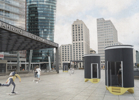 Cylindrical Acrylic Booths with Live Streaming Capabilities in Urban Space