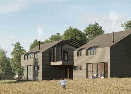 Large Windows and Wood Slats Enhance Artistry in Lakefront Residence