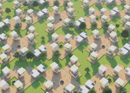 Off-Grid Living with Trapezoidal Forms and Abundant Natural Light