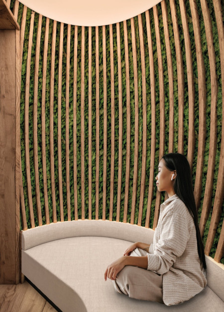 Moss-Infused Serenity Within Live Edge Wood Retreat