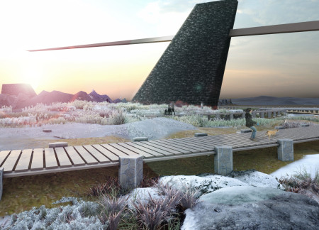 Geode-Like Opening with Wood Splinter Observation Deck Integrating Nature and Landscape