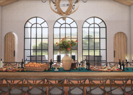 French Oak Chandelier and Traditional Tiles in a Vineyard Tasting Room