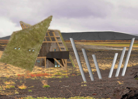 Wyrd Symbol and Turf House Elements in Sustainable Timber Collective Space