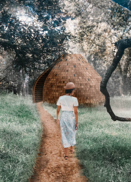Rainwater Collecting Oculus in a Polygonal Wooden Cabin
