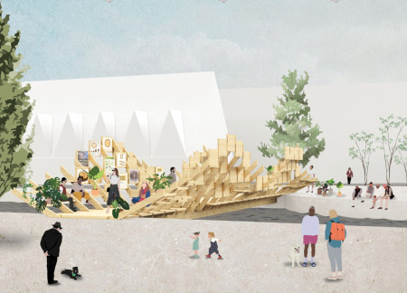 Timber Pavilion Integrating Cross Laminated Timber and Glulam in Urban River Context