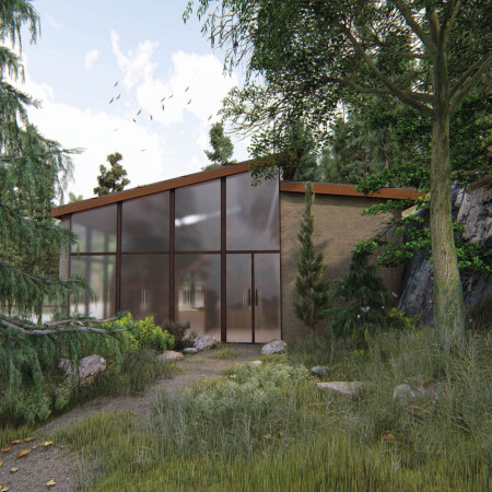 Timber Serenity and Milky Glass Reflections in a Mountain Retreat