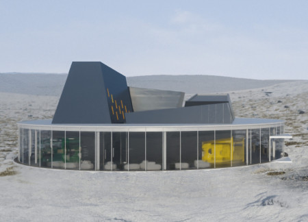 Boulders Wrapped in Transparent Shell for a Visitor Center Experience