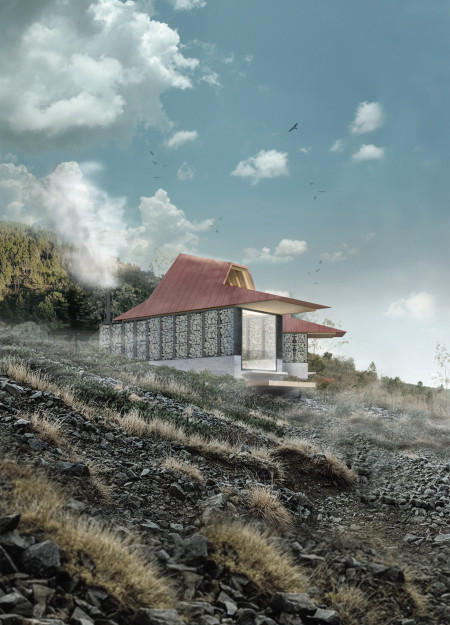 Gabion Walls and Timber Roofs in a Tranquil Meditation Retreat