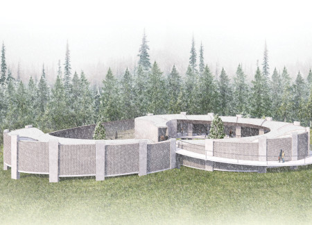 Curved Perforated Bricks Embrace Serenity in Reflective Memorial Space