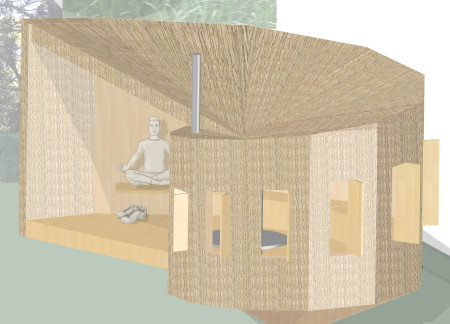 Tranquil Cabin Blending Geometric Forms with Natural Elements