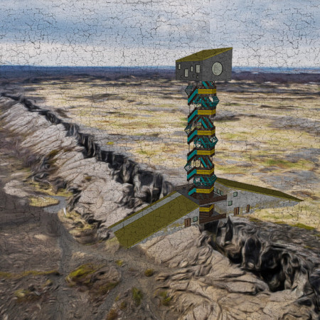 Scoria Walls Bridging Tectonic Plates Within a Geothermal Visitor Center