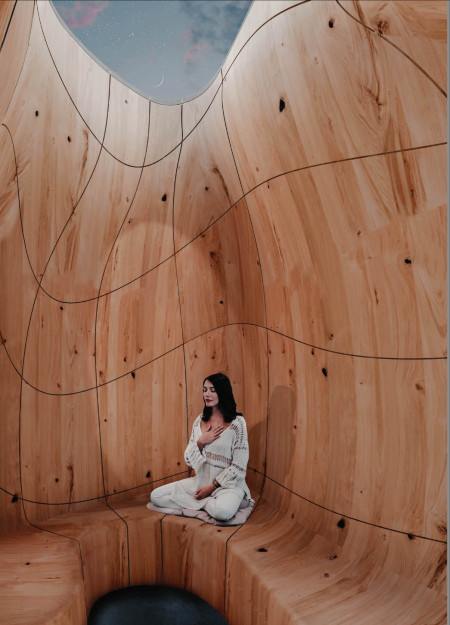 Organic Retreat with CNC-Milled Pine and Semi-Transparent Panels