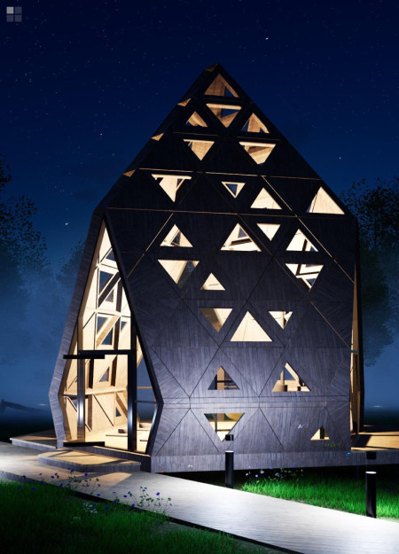 Timber Framework with Triangular Geometry for Meditation and Reflection