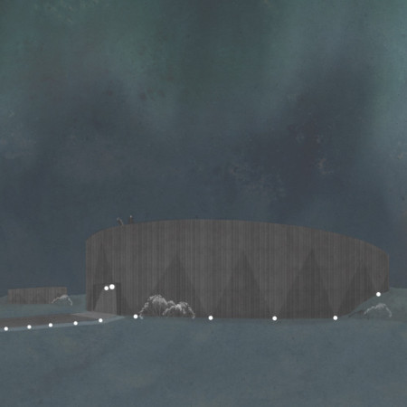 Elevated Viewing Platforms Embracing Black Wood in Geological Landscape