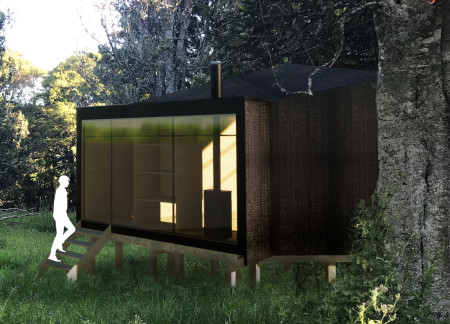 Charred Timber Monolith Emphasizing Meditative Experience in Secluded Retreat