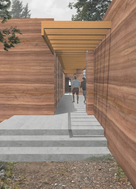 Rammed Earth Walls Define Communal Spaces in a Nature-Focused Wellness Retreat