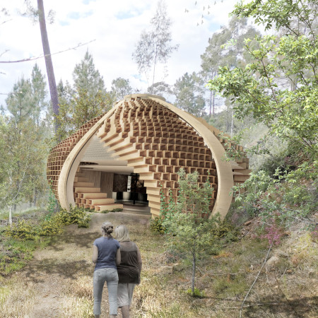 Tree-Centric Spaces with Timber and Cork Integration for Mindful Retreats