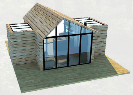 Blackened Retreat with Red Accents in a Pine Forest