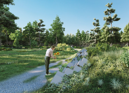 Gabion Posts and Native Flora Commemorate Life and Death in Latvian Landscape
