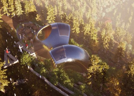 Cocoon Geometry with Titanium Sheeting in a Sustainable Yoga Retreat