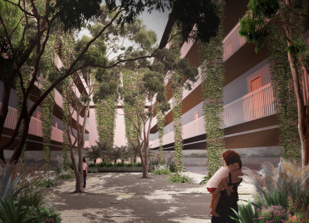 Boston Ivy-Clad Community Hub with Double-Walled Steel Framing