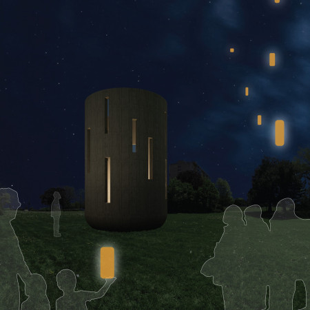 Cylindrical Concrete Chalice with Punctured Portals for Remembrance