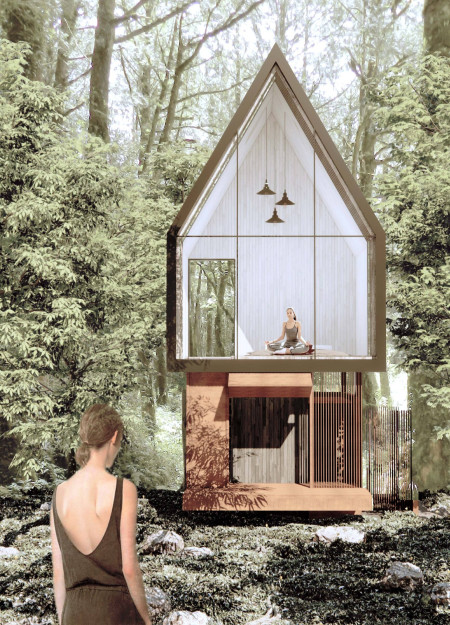 Floating Wellness Retreat Embracing Laminated Timber and Natural Elements