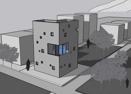 Vertical Living and Working Spaces with Communal Elements in a Compact Setting