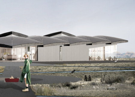 Hyperboloid Roof with Anthracite Slate and Community Gathering Spaces