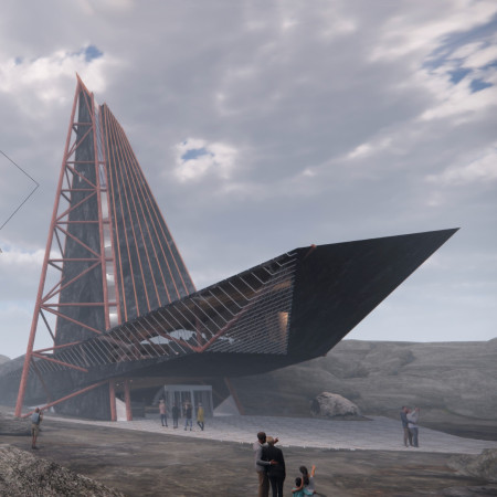 Recycled Steel and Natural Stone Emergence in Icelandic Landscape