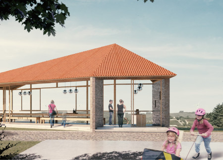 Charred Wooden Shingles and Rainwater Harvesting in a Serene Wine Tasting Room