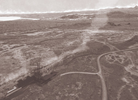 Charred Wood Retreat Amid Volcanic Landscape