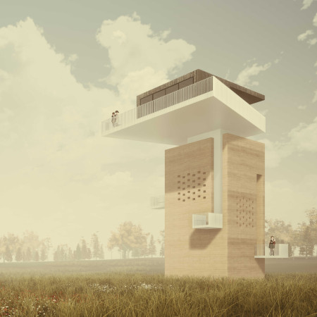 Raw Earth Walls and Cantilevered Platforms in a Natural Refuge