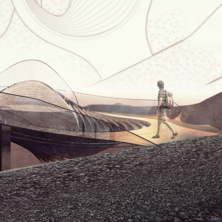 Curvilinear Lookout with Steel and Bronze Accents Overlooking Hverfjall