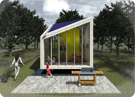 Crescent-Shaped Cabins with Multiplexed Wood in a Natural Landscape