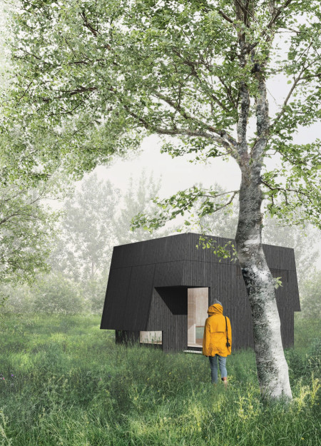 Charred Timber Retreat Framing Serenity Through Natural Light