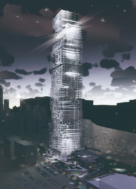 A Community Health Hub with Laminated Glass Facade and Accessible Sunken Plaza